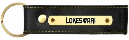 SY Gifts Lokeswari Name Black Leather Keychain Key Chain