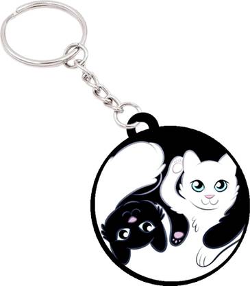 VINODHANA Cat Design Keychain |(D3) Front and Back Printed Round Shape Key Chain