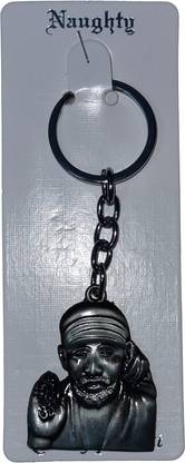 FRONTEX Sai Baba in Blessing Pose with "OM" Symbol in His Hand | Dual Side View | Black Key Chain