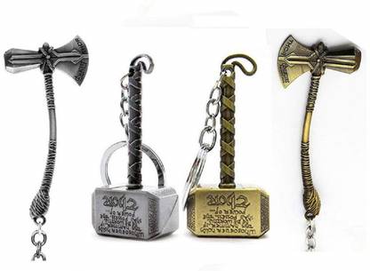 Mistazzo Thor Hammer And Axe Strombreaker Combo Of 4 Keyring for Boys Girls Key Chain