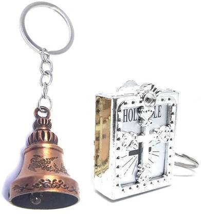 Meeko.com Tibetan Gaurdian Bell Shaped Keyring and silver bible BSIL-02MN Key Chain