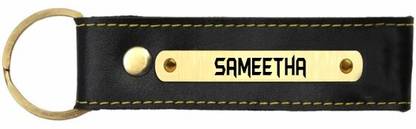 SY Gifts Sameetha Name Black Leather Keychain Key Chain
