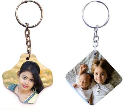 heeva creation Laminated Wood Keychain with Customise your image.Colour-Multi.2 Piece. Key Chain