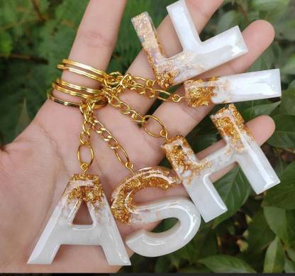 Brightfashion resin art white & Gold Color keychain Key Chain