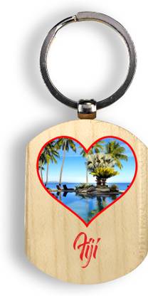 Regalocasila Eye Catching Ocean Printed Wooden Souvenir Fiji Tourist Keyring For Office Keys Key Chain