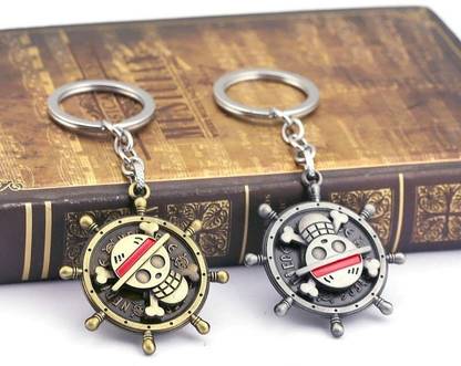 Vichardhara One Piece Anime Manga Ship Wheel Spinning Silver or Golden Keychain(Pack-2) Key Chain