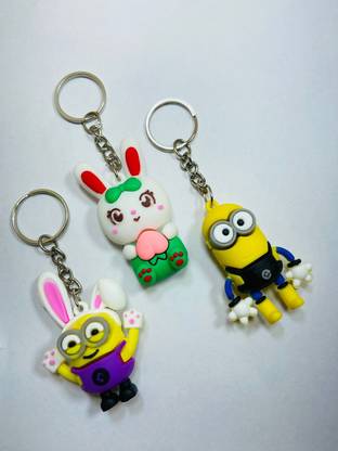 jhanvizone JHANVI Cute Silicone Rabbit,Minions keychain [pack of3] Key Chain