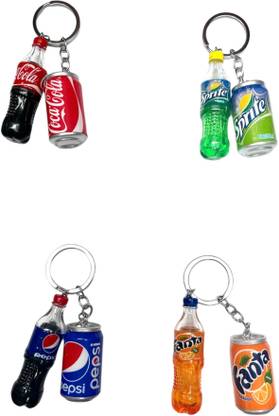 HappierYou Cold Drink Beverage Keychain | Cola Sprite Pepsi Fanta Can Keychain (Pack of 4) Key Chain