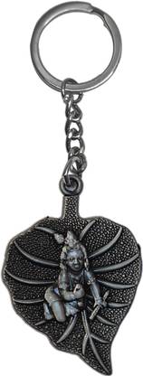 FRONTEX Lord Krishna in a Leaf Background as Baby Form | Single Side | Black Key Chain