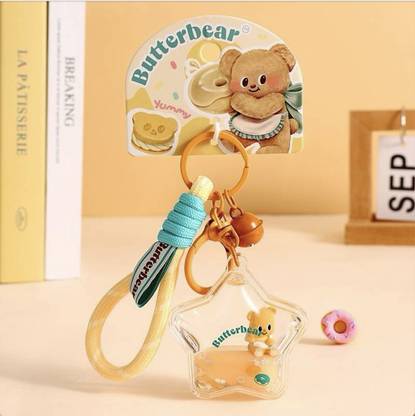 KCH Butterbear Oil Glitter Quicksand Keychain Cute Five-Pointed Star Floating Liquid Key Chain