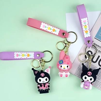 travooz Kuromi Plush Keychain – Soft & Trendy Bag Charm for Kids & Teens set of 3 Key Chain