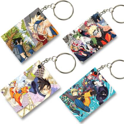 Replix Premium (Pack of 4) Naruto-10 Anime Printed Keychain For Bike, Scooty, Car Key Chain