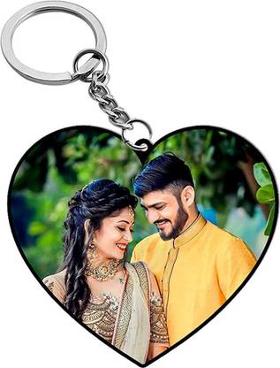 SARA Personalized Photo Printed Heart Shaped Keychain (Both sides) Key Chain