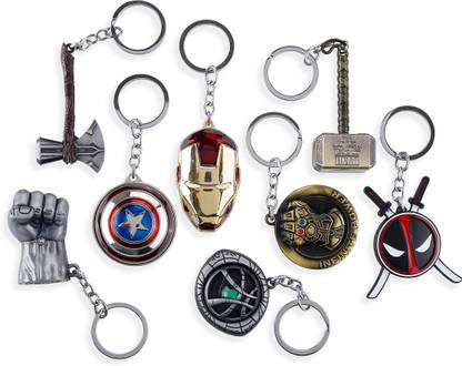RainSound Metal Superhero Pack of 8 Key Chain