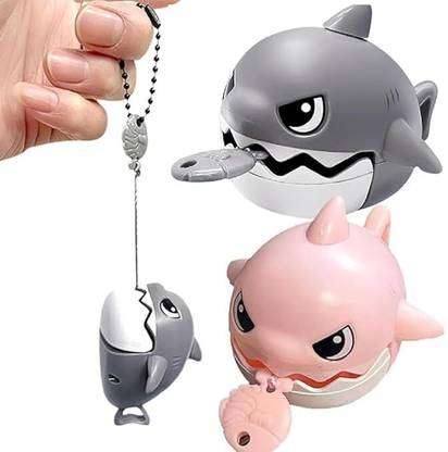 Sindhia Portable Magalodon Shark Hungry Keychain Pull String For Hanging Bags 1 Pcs Key Chain