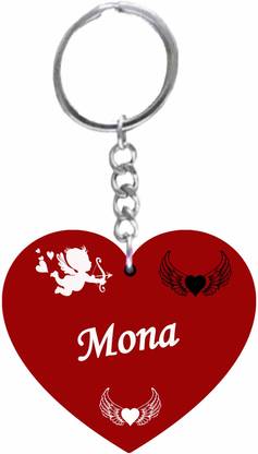 MorFex Mona Name Beautiful Heart Shape Arclic Wood Keychain NE111 Key Chain