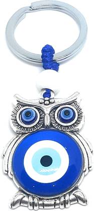 HiyaaV Feng Shui Nazar Owl With Evil Eye Keychain For Women Men Girls Boys Friend Metal Key Chain