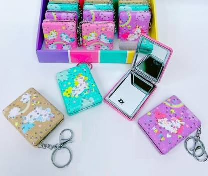 giftsrus Unicorn Theme Pocket Mirror Keychain-Double Sided Simple & Magnifying Mirror Key Chain