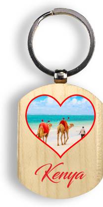 Regalocasila Natural Wooden Tourism Souvenir Kenya Keyring With Beautiful Camel Print Key Chain