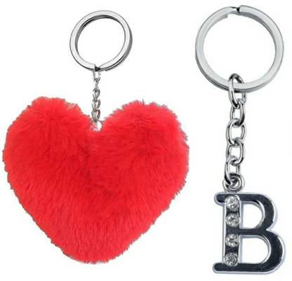 ROYALHUB Red heart shape pom pom dil & alphabet b letter key ring key chain Key Chain