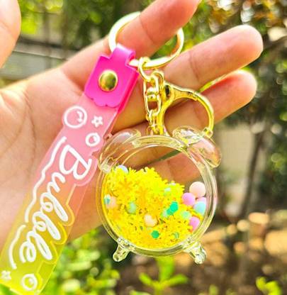 OFM Premium Quality Table Watch designed floating Flower - Yellow Shade Key Chain