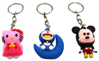 neoinsta shopping Very Beautiful 3Pc Doraemon, Mickey Mouse And Hello Kitty 3D PVC Keychain Combo Key Chain