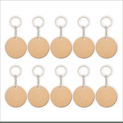 Niraft MDF Plain Round Shape Keychains for DIY Crafts Set of 10 - 2" x 2" (50mm x 50mm) Key Chain