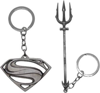 BIPS ENTERPRISES DC Aquaman Trident and superman logo combo Keychain Key Ring Metal silver Key Chain