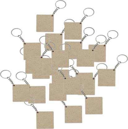 Maitri 30 Pcs Rectangle Shape Key Ring (50 X 50 MM) MDF Cutouts for Art Key Chain