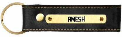 SY Gifts Amesh Name Black Leather Keychain Key Chain