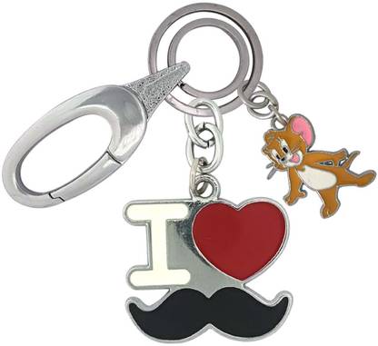 HANDSOME ISK Excellent Quality I Love Mustache With Mini Jerry Locking Lock Key Chain