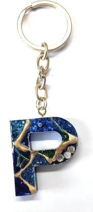 Revees Clive Ocean Design Resin Alphabet "P" Initial Letter Keychain Key Ring Purse Handbags Key Chain