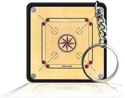 Party Gift Printed Square Keyring Keychain D180 (2x2inches) Carrom Board Key Chain