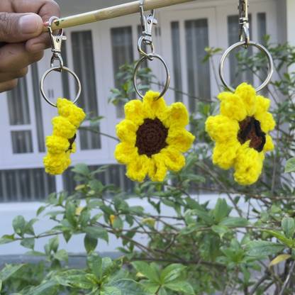 Skeindalous Creations Handmade Crochet Sunflower Keychain Accessory Key Chain