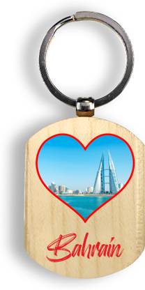 Regalocasila Natural Wooden Souvenir Tourism Bahrain Keyring With Beautiful Building Print Key Chain