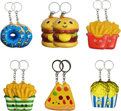 Birthday Popper Food Theme Keychains | Set of 12 | Birthday Return Gifts Key Chain