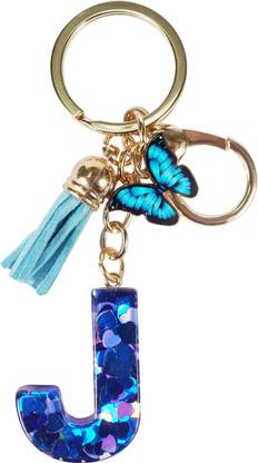 CRAFT STUDIO Blue-Butterfly Resin Alphabet J Initial letter keychain for Boys & Girls Key Chain