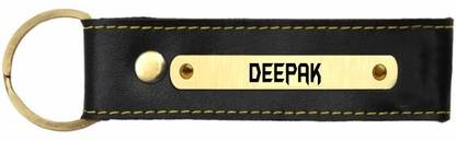 SY Gifts Deepak Name Black Leather Keychain Key Chain
