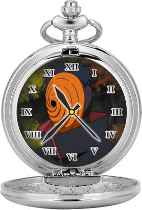 GT Gala Time Silver Naruto Theme Akatsuki Dial Printed Obito Uchiha Pocket Watch Key chain with Key Ring For Car & Bike Keys Gift for Men & Woman Silver Metal Pocket Watch Chain