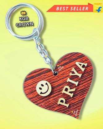 kgb crown Name on Wooden Single heart KeyChain with Name for your family & Special One Key Chain