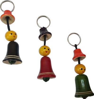 SMR Collections Multicolor Wooden Bell-Shaped Keychain Design for the Home, Bike, and Car Key Chain