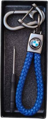 JNV Handwoven Leather Keychain Compatible With BMW Car (Blue) Key Chain