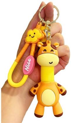GINOYABROTHERS Cute Giraffe Foldable Neck Funny Stretchy Animal Toy Keychain Key Chain