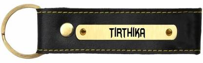 SY Gifts Tirthika Name Black Leather Keychain Key Chain