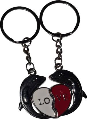 New Dimension Store Dolphin Holding Heart Shape 2 Half with Magnetic Attachment For your Loved one Key Chain