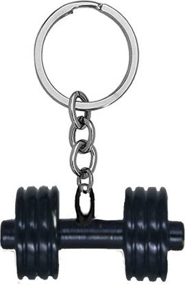 AFH Dumbbell Muscle Body Build Barbell Gym Fitness Black Keychain for Gifting Key Chain