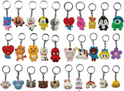 WHITE POPCORN 60 Pieces Cartoon Keychain Kids Party Favors Bulk Keychain Key Chain