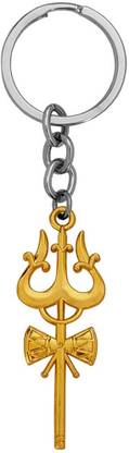 Caristo Lord Shiva Trishul Damru Mahadev Mahakal (KC-199) Shining Gold Metal Keychain Key Chain