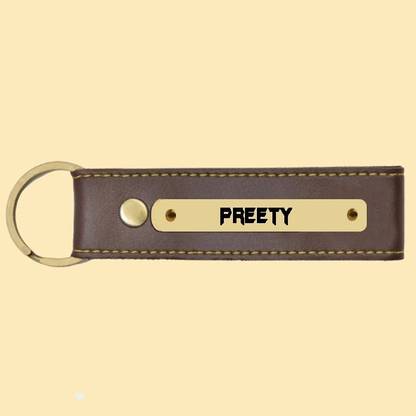 SY Gifts Preety Name Brown Artificial Leather Keychain Key Chain