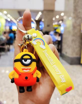 Tiny Tim Cute Minion-R Silicone 3D Key Chain with Strap Charm & Metal Hook, Key Ring Key Chain